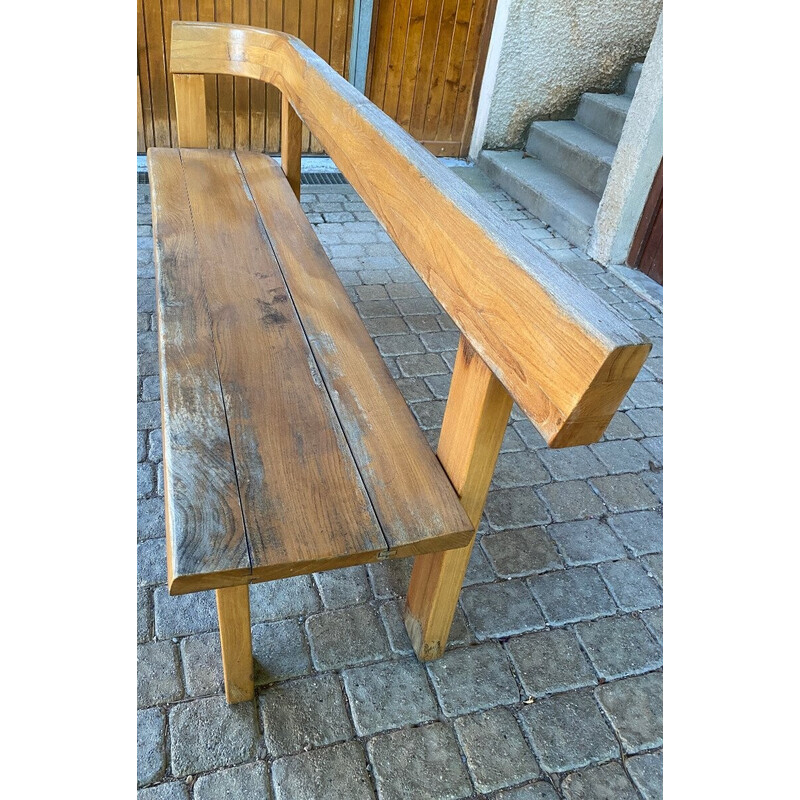 Pair of vintage S35 solid elmwood benches by Pierre Chapo, 1960