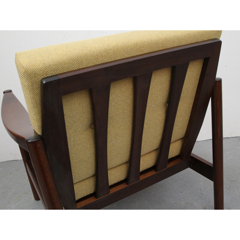 Mid-century walnut armchair in yellow - 1960s