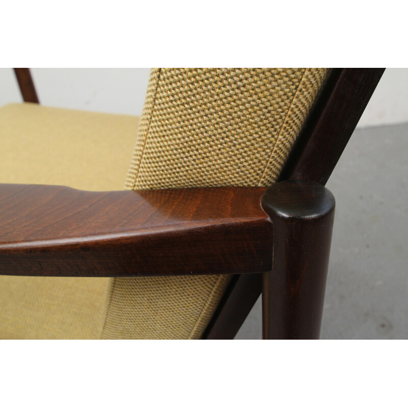 Mid-century walnut armchair in yellow - 1960s