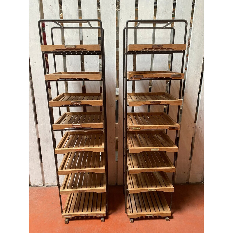 Pair of vintage grocery store shelves