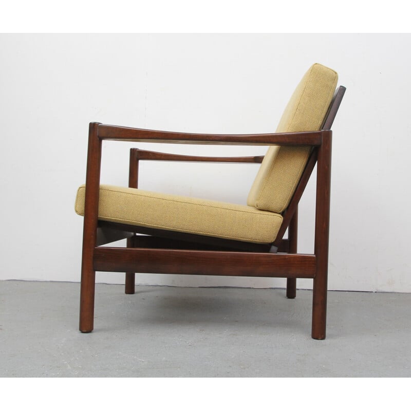 Mid-century walnut armchair in yellow - 1960s