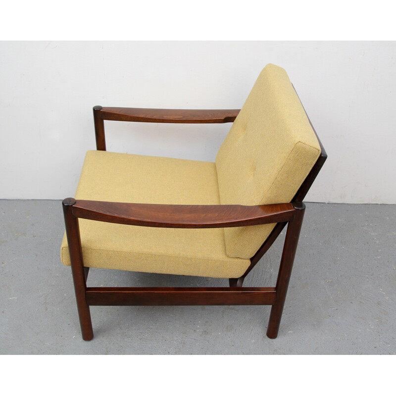 Mid-century walnut armchair in yellow - 1960s