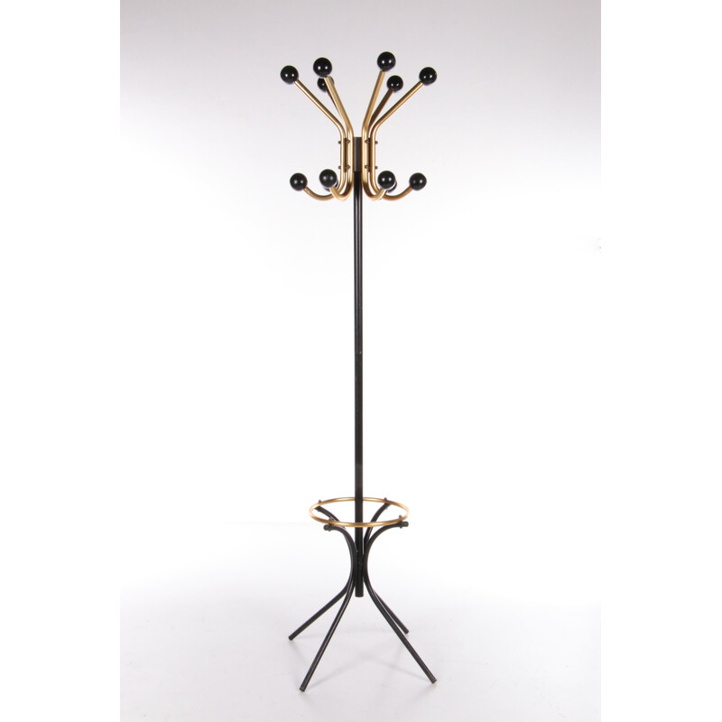 Vintage French metal coat rack with umbrella stand, 1960s