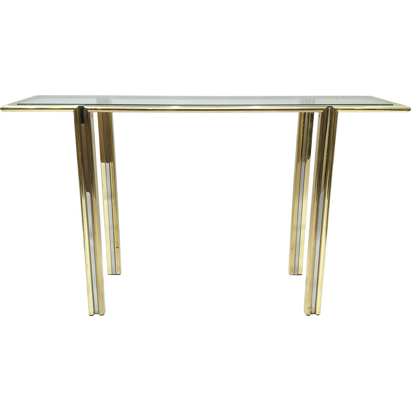 Vintage Hollywood Regency console in chrome and brass by Romeo Rega, 1970s