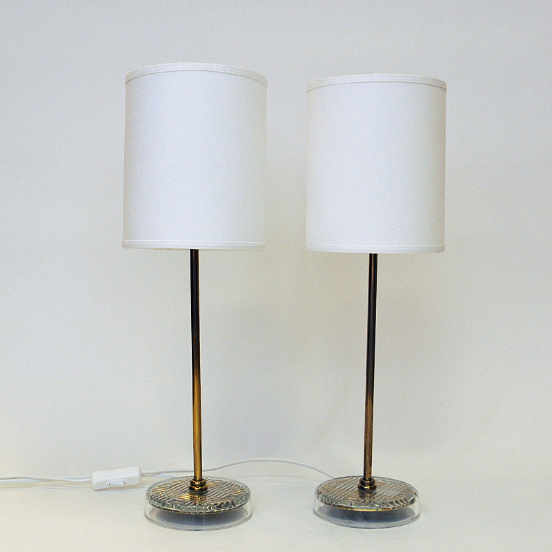 Trekken dichtheid wat betreft Paar vintage Zweedse koperen tafellampen van M.E Eskilstuna, 1960