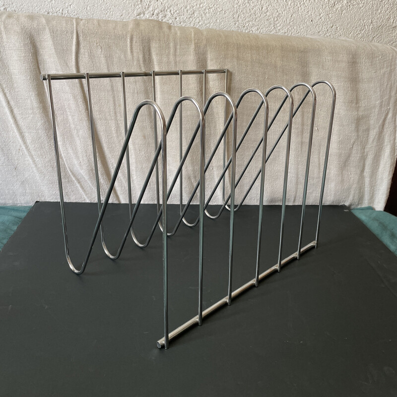 Vintage Zigzag metal magazine rack by François Arnal, 1970