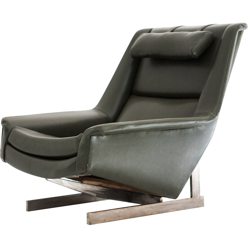 Italian Pizzetti armchair in dark green leatherette and iron - 1960s