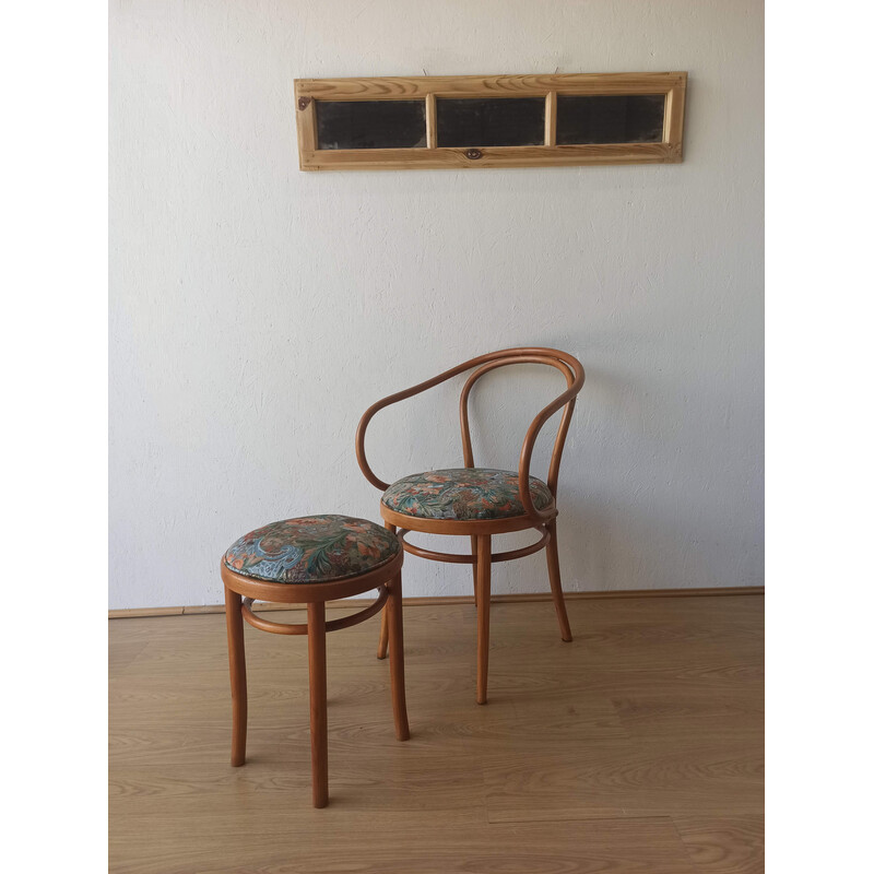 Vintage wooden armchair and stool by Thonet for Zpm Radomsko, 1950