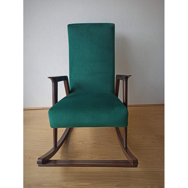 Vintage wood rocking chair with upholstery, 1950s