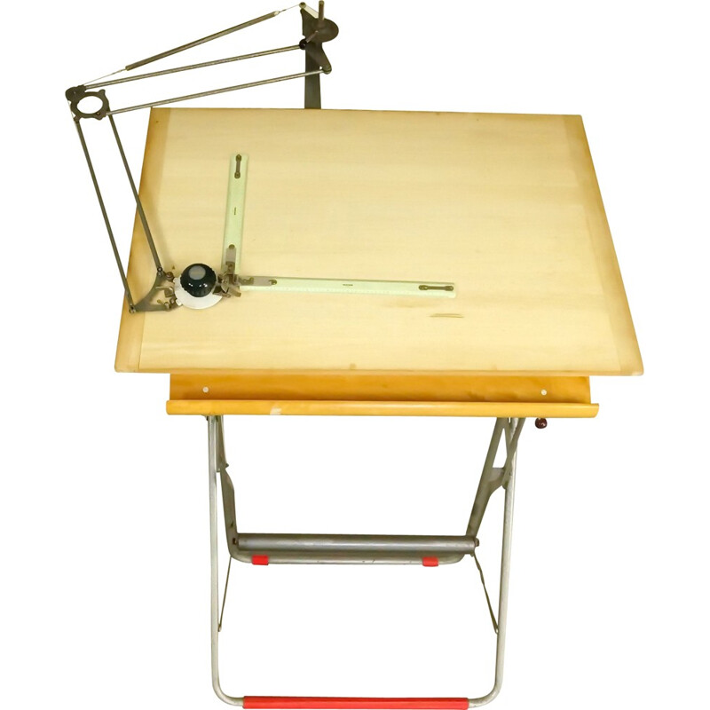 Industrial Nestler drawing table in beech and steel - 1960s