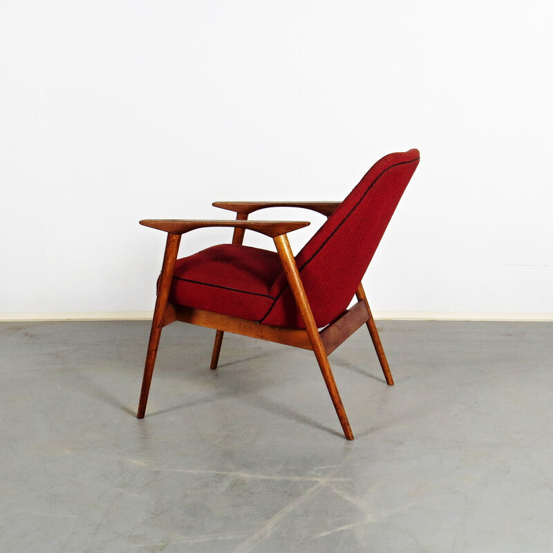 Vintage houten en stoffen fauteuil, 1960