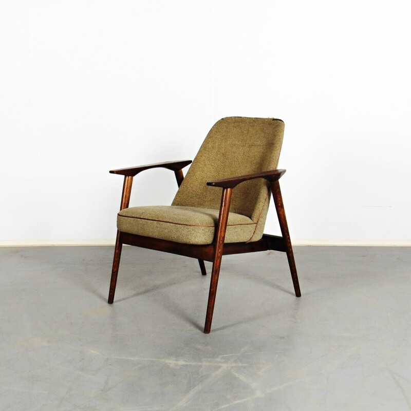 Sillón vintage de madera y tela, 1960