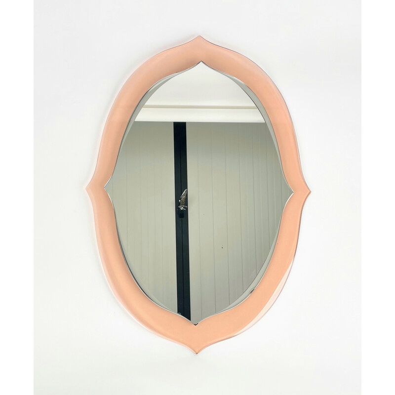 Mid-century pink glass wall mirror, Italy 1960s
