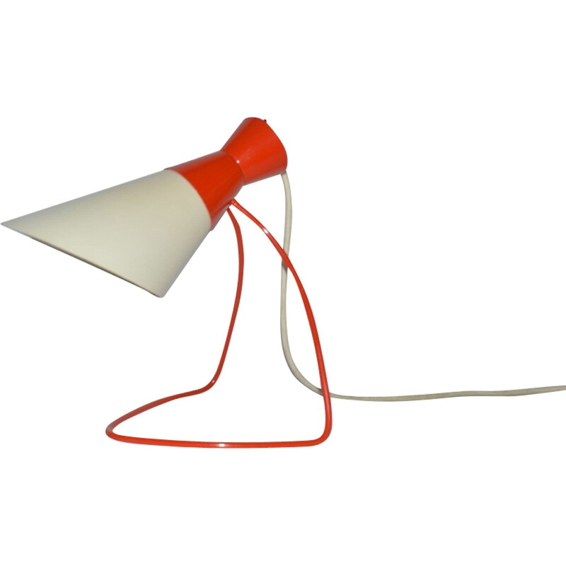 Lampe de table vintage rouge et blanche Napako, Josef HURKA - 1950