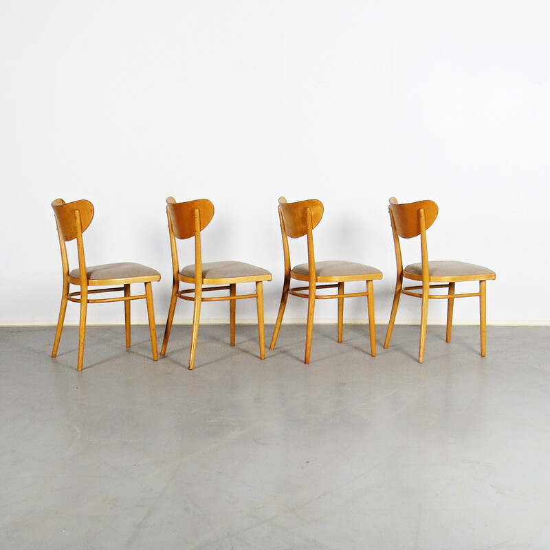 Set of 4 vintage dining chairs by Ton