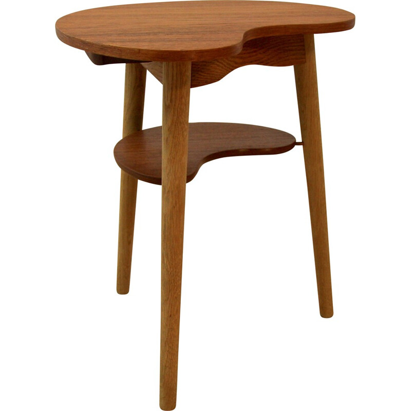 Danish side table in teak and oak with cup holder - 1960s