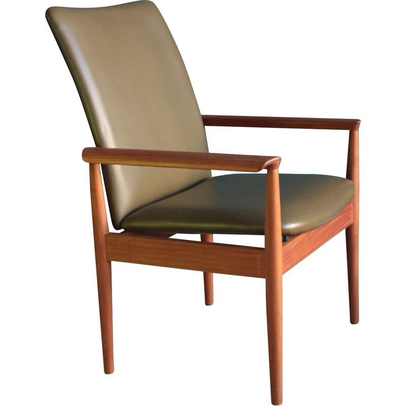 Cado "Diplomat" armchair in teak and olive green leather, Finn JUHL - 1960s