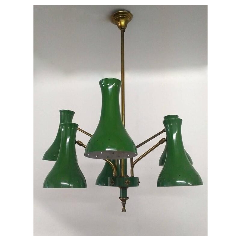 Mid-century Italian diabolo chandelier in green - 1950s