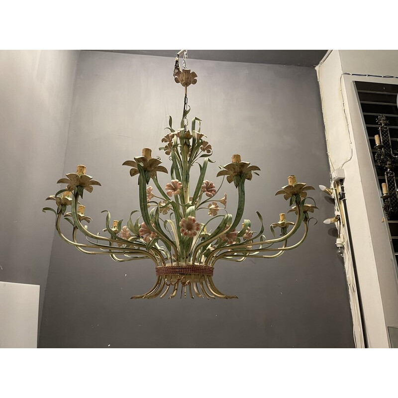 Lámpara italiana vintage de flores en chapa