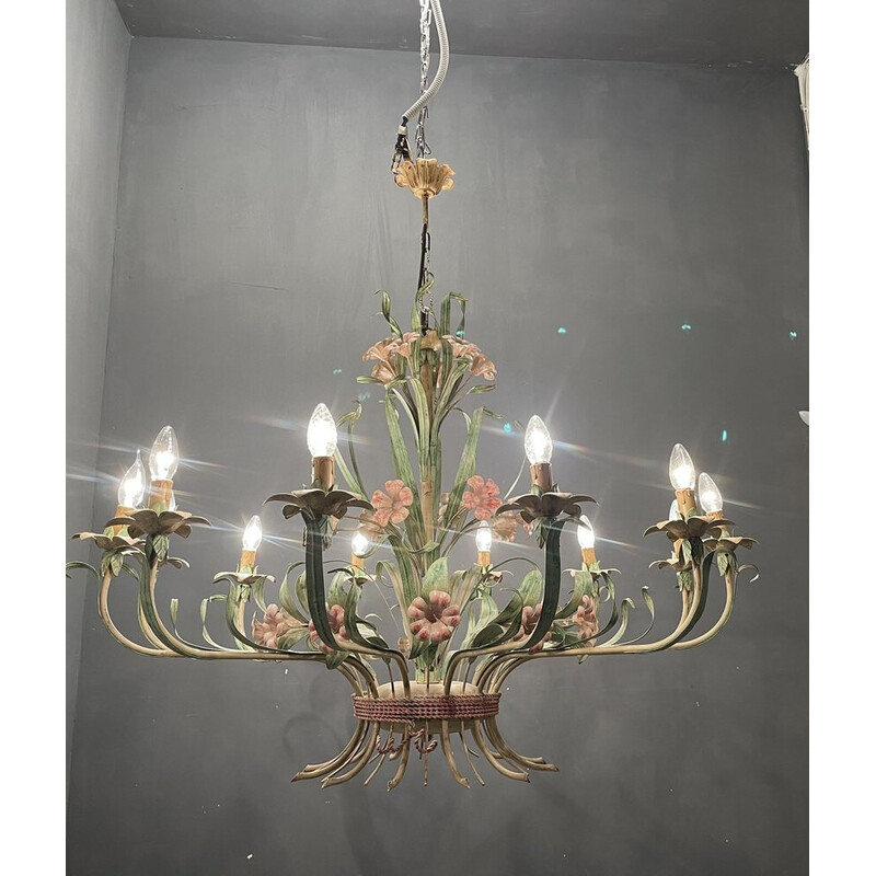 Vintage Italian tole flower chandelier