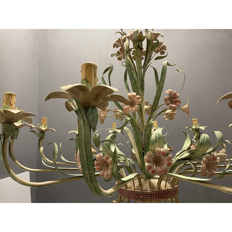 Lámpara italiana vintage de flores en chapa