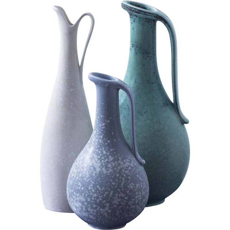 Set of 3 Rörstrand vases in blue ceramic, Gunnar NYLUND - 1940s