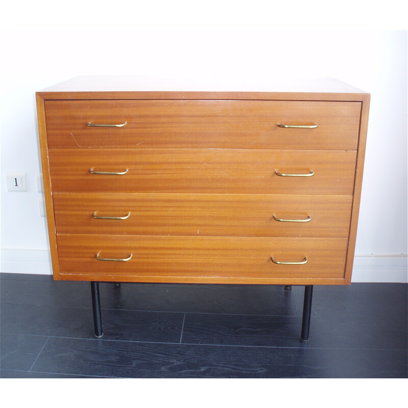 Mid century modern chest if drawers in mahogany veneer, Claude VASSAL - 1950s