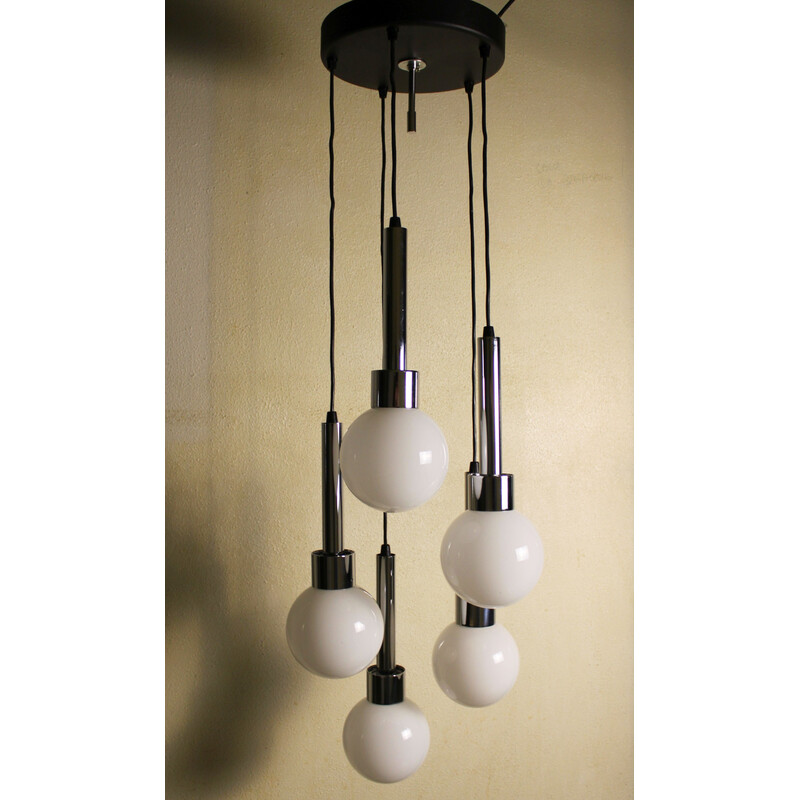 Vintage opaline waterfall chandelier by Goffredo Regianni, Italy 1970s