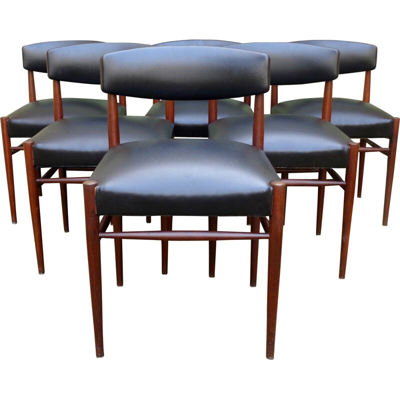Suite de 6 chaises scandinaves en palissandre et simili cuir noir - 1960