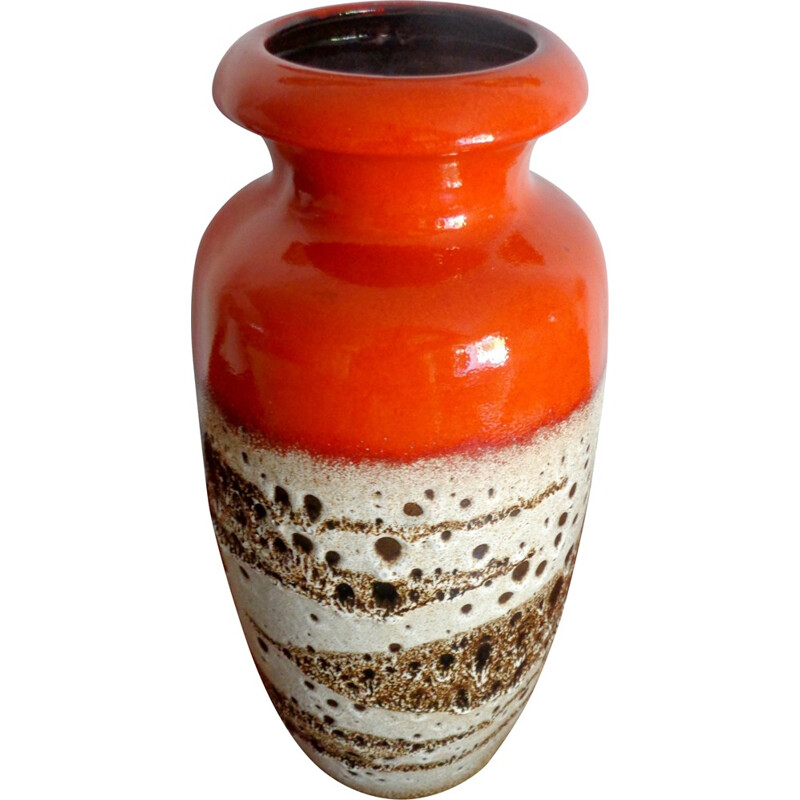 Vase Scheurich allemande en céramique orange - 1960