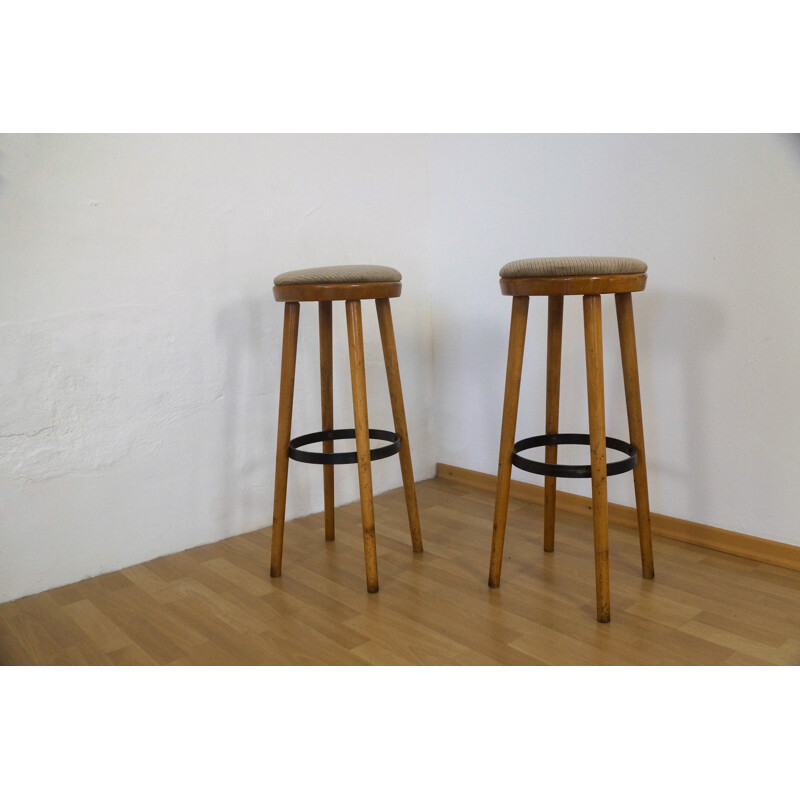 Pair of barstools in beech and textile - 1960s
