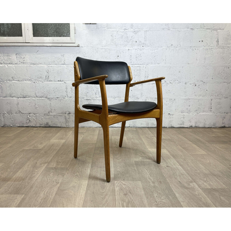 Scandinavische vintage beukenhouten en lederen fauteuil van Erik Buch voor O.d. Møbler, 1960