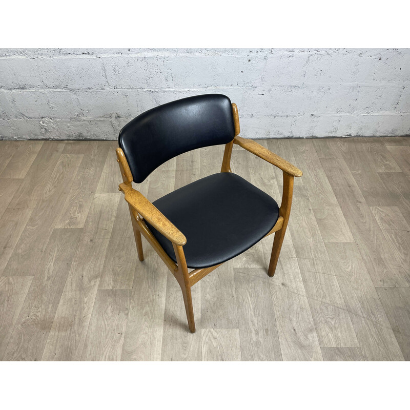 Scandinavian vintage armchair in beech and leather by Erik Buch for O.d. Møbler, 1960s