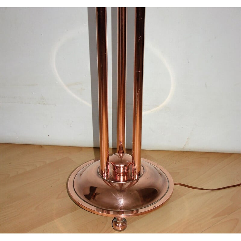 Art deco vintage copper and glass floor lamp, 1930s