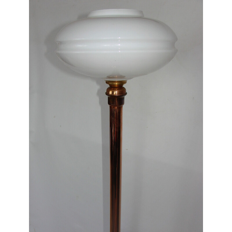 Art deco vintage copper and glass floor lamp, 1930s