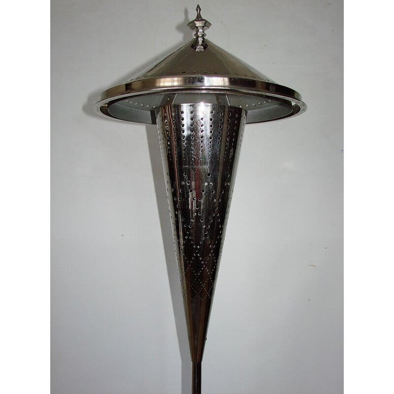 Art deco vintage copper and glass floor lamp, 1930s