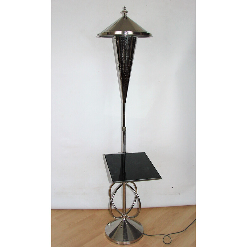 Art deco vintage copper and glass floor lamp, 1930s