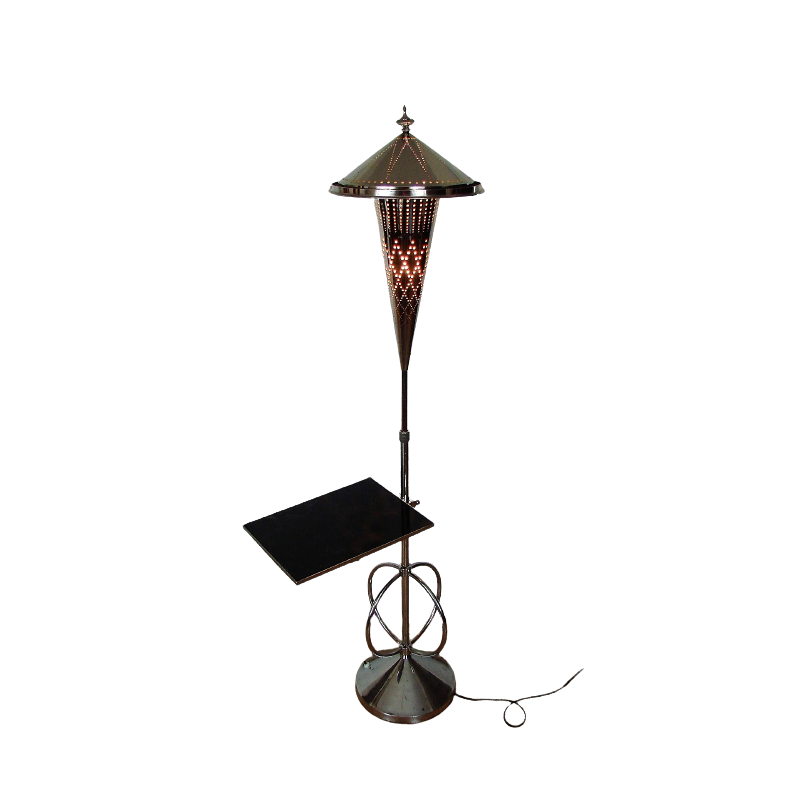 Lampadaire Art déco vintage en cuivre et verre, 1930