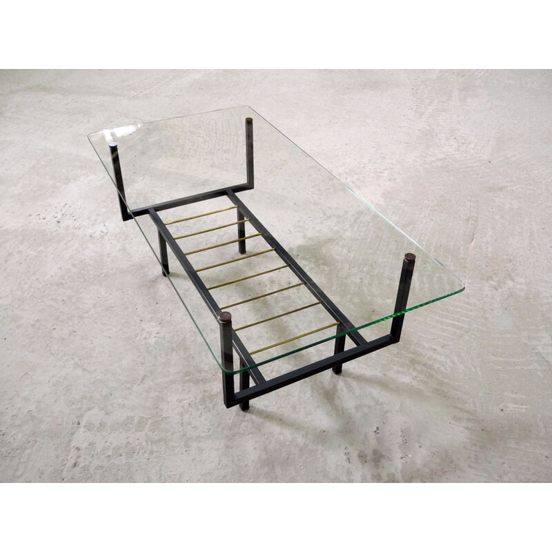 Mid-century glass and metal coffee table - 1950s