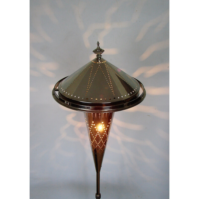 Art deco vintage copper and glass floor lamp, 1930s