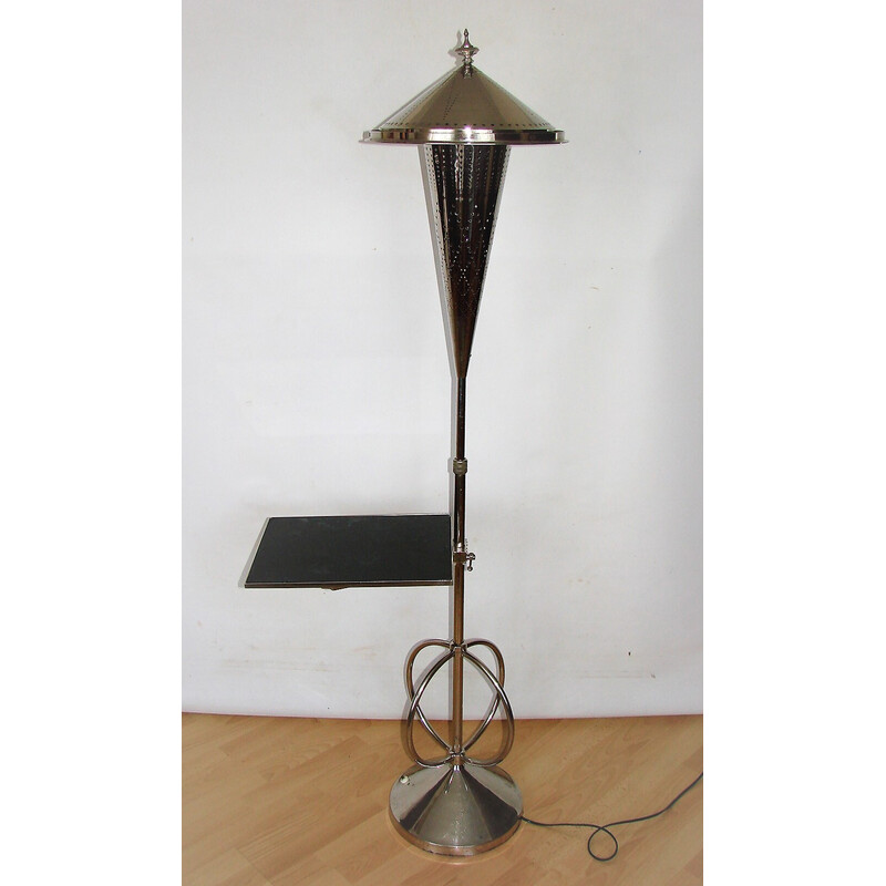 Lampadaire Art déco vintage en cuivre et verre, 1930