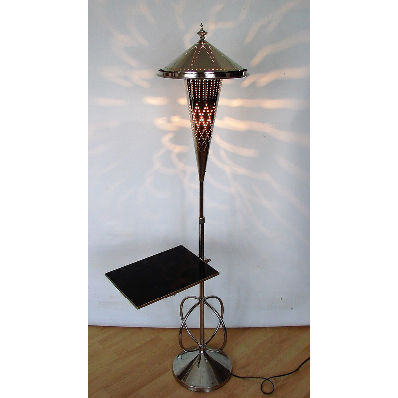 Art deco vintage copper and glass floor lamp, 1930s