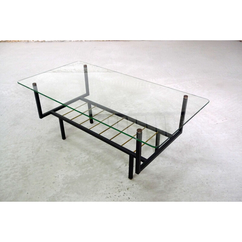 Mid-century glass and metal coffee table - 1950s