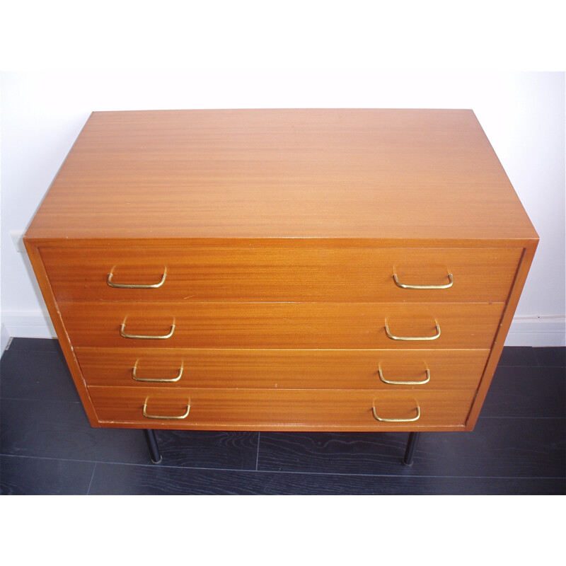 Mid century modern chest if drawers in mahogany veneer, Claude VASSAL - 1950s