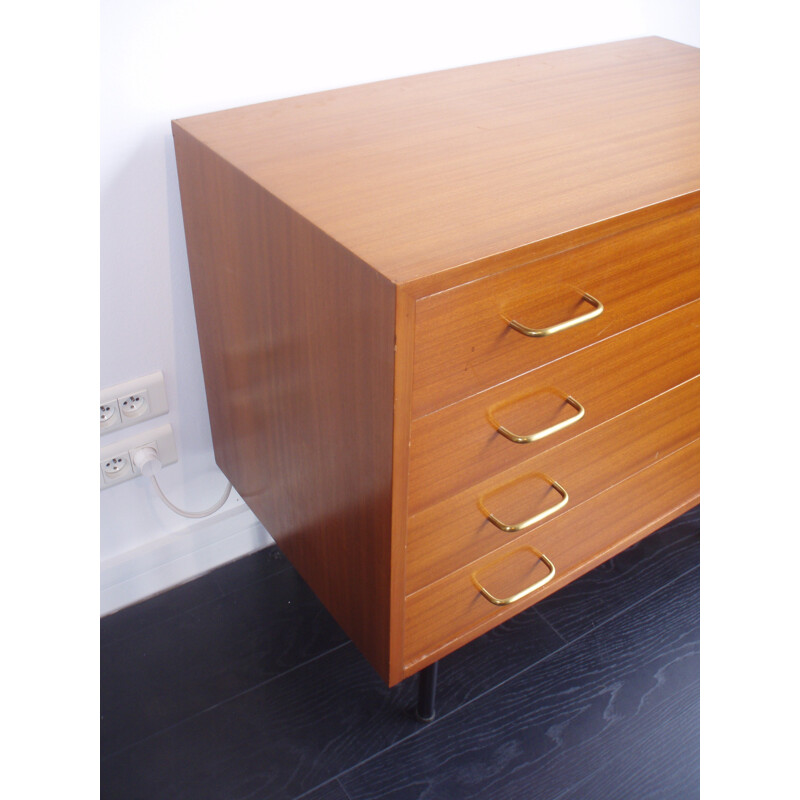 Mid century modern chest if drawers in mahogany veneer, Claude VASSAL - 1950s