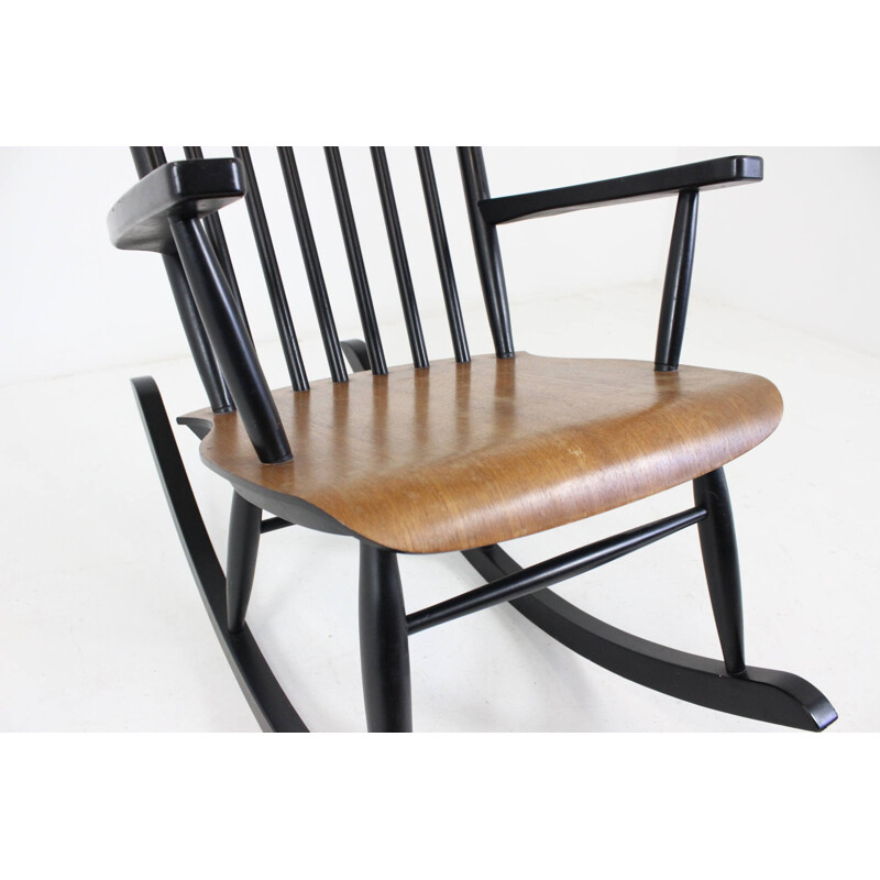 Finnish teak rocking chair in black - 1960s