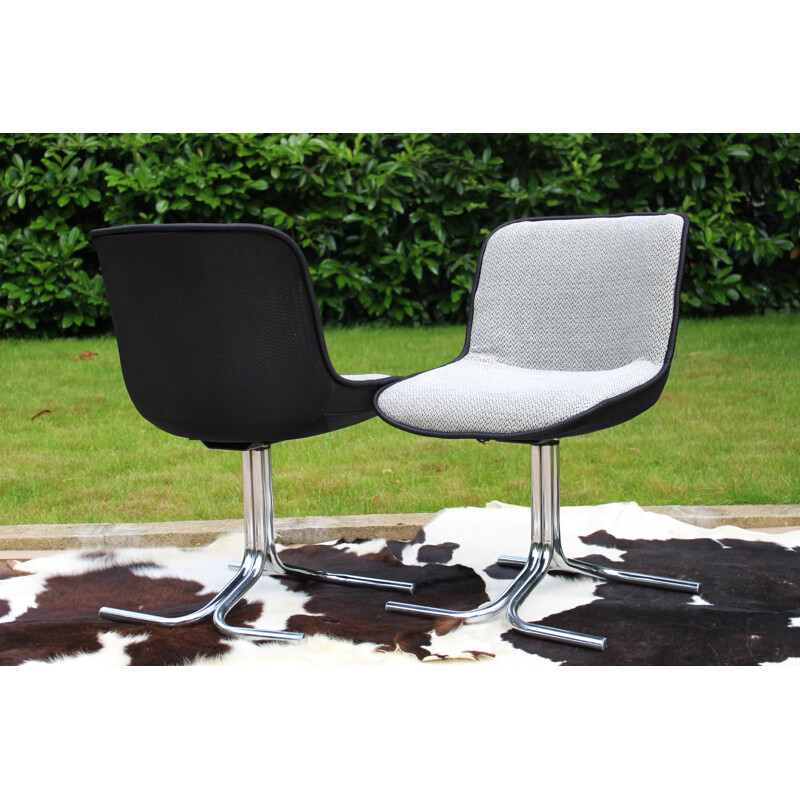 Pair of chromed and grey fabric chairs - 1970s