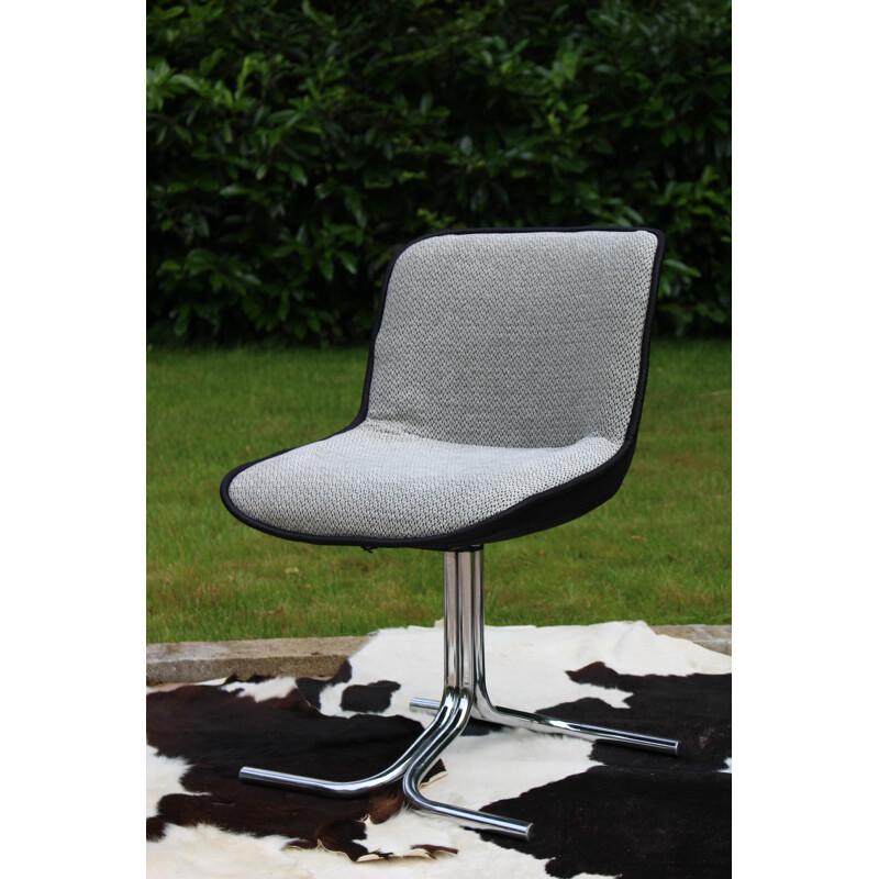 Pair of chromed and grey fabric chairs - 1970s