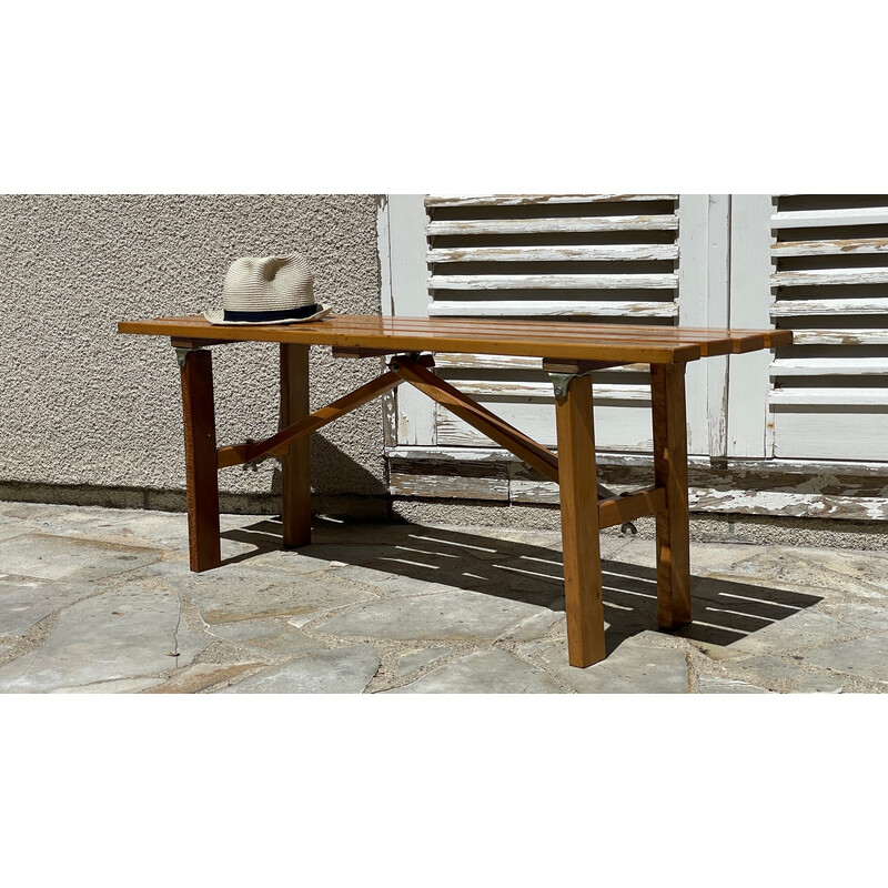 Vintage folding bench in varnished wood