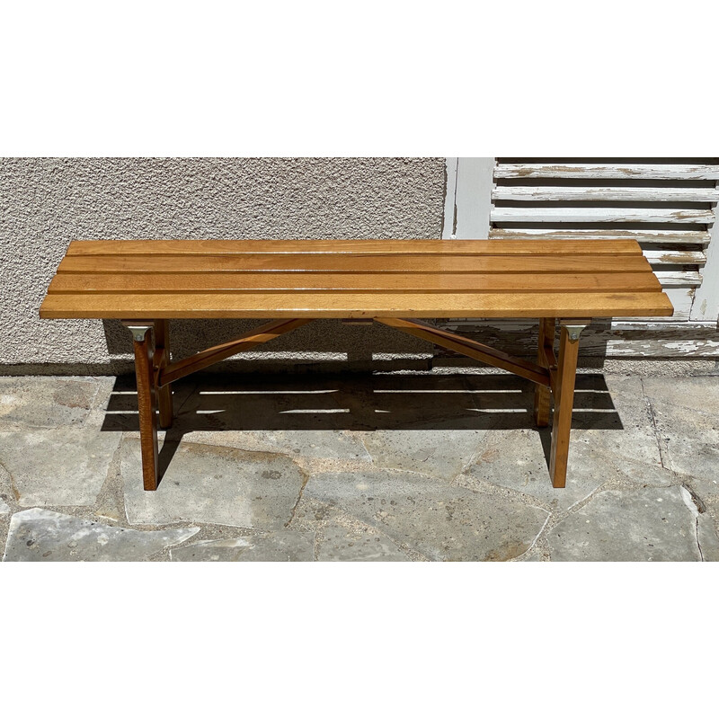 Vintage folding bench in varnished wood